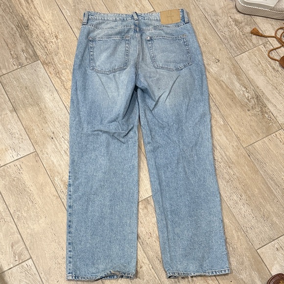 & Denim Wide leg Blue distressed Denim Jeans size 6 Preloved - Picture 5 of 7